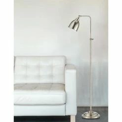 Best Sale 🎁 Cal Lighting Pharmacy 11" Durable Metal Floor Lamp With Foot Switch In Silver 🛒 -Henn&Hart shop 1332501 2 L