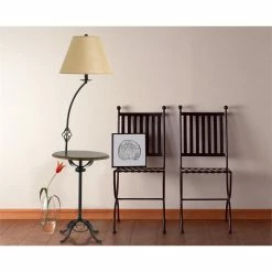 Discount 🔥 Cal Lighting 16" Metal Floor Lamp With Functional Wooden Tray In Cherry Brown ⭐ -Henn&Hart shop 1332548 2 L