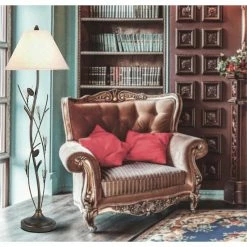 Wholesale 🎁 Cal Lighting 18" Durable Metal And Fabric Floor Lamp In Brown/White ✔️ -Henn&Hart shop 1358288 2 L