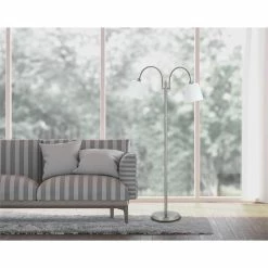 Discount 🌟 Cal Lighting Gail 11" 2-light Durable Metal Arc Floor Lamp In Silver 🎁 -Henn&Hart shop 1362351 3 L