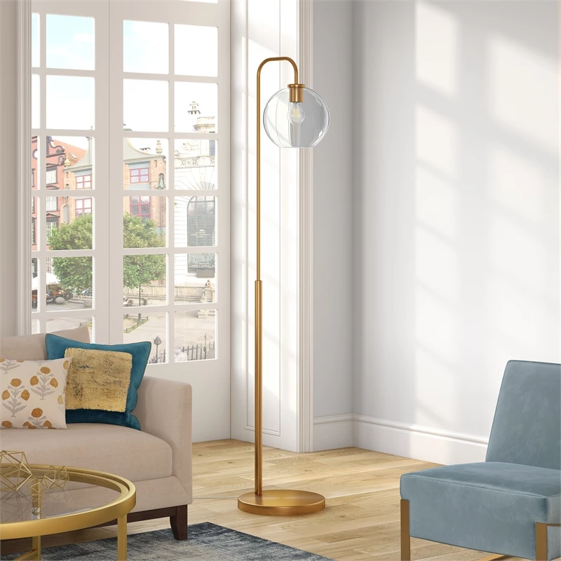 Discount 😉 Henn&Hart 12" Brass Metal/Glass Floor Lamp 👍 4 Discount 😉 Henn&Hart 12" Brass Metal/Glass Floor Lamp 👍 - Image 2