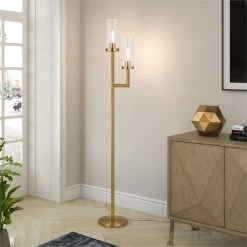 Outlet 👍 Henn&Hart 11" Brass Metal/Glass Floor Lamp 🎁 -Henn&Hart shop 1984776 3 L