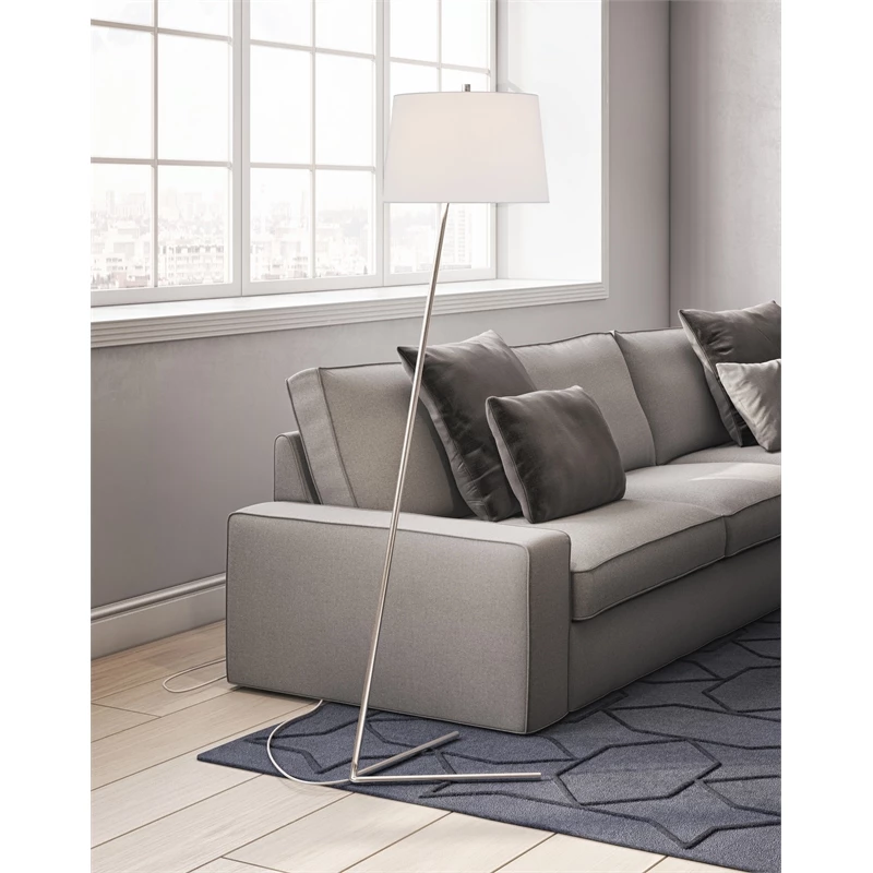 New 👍 Pemberly Row 60.75" Mid Century Tilted Floor Lamp With Fabric Shade In Nickel 🎉 4 New 👍 Pemberly Row 60.75" Mid Century Tilted Floor Lamp With Fabric Shade In Nickel 🎉 - Image 2
