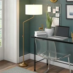 Coupon ✔️ Henn&Hart 16" Brushed Brass Metal/Fabric Floor Lamp 👍 -Henn&Hart shop 2159017 7 L