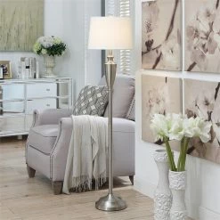 Flash Sale ⌛ Crestview Collection SNG Silver Metal Modern Floor Lamp With Tapered Drum Shade 😍 -Henn&Hart shop 2201351 1 L