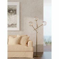 Best reviews of 💯 Gild Design House Chand Mid-Century Glass And Metal Floor Lamp In Brushed Bronze 💯 -Henn&Hart shop 2217972 5 L