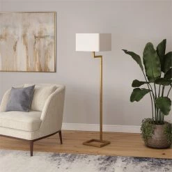Best Sale 🌟 Henn&Hart 16" Brass Finish Metal/Fabric Floor Lamp 💯 -Henn&Hart shop 2242055 3 L