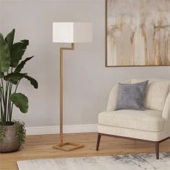 Best Sale 🌟 Henn&Hart 16" Brass Finish Metal/Fabric Floor Lamp 💯 -Henn&Hart shop 2242055 4 L