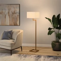 Best Sale 🌟 Henn&Hart 16" Brass Finish Metal/Fabric Floor Lamp 💯 -Henn&Hart shop 2242055 6 L