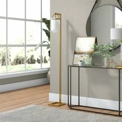 Promo ⌛ Henn&Hart 10" Brass Finish Metal/Glass Floor Lamp 👍 -Henn&Hart shop 2265503 4 L