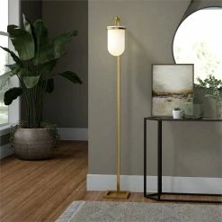 Promo ⌛ Henn&Hart 10" Brass Finish Metal/Glass Floor Lamp 👍 -Henn&Hart shop 2265503 7 L