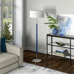 Cheap ✔️ Henn&Hart 17" Blue/Polished Nickel Metal/Fabric Floor Lamp 🔥 -Henn&Hart shop 2334267 5 L