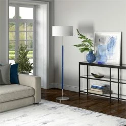 Cheap ✔️ Henn&Hart 17" Blue/Polished Nickel Metal/Fabric Floor Lamp 🔥 -Henn&Hart shop 2334267 6 L