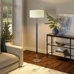 Cheap ✔️ Henn&Hart 17" Blue/Polished Nickel Metal/Fabric Floor Lamp 🔥 -Henn&Hart shop 2334267 8 L