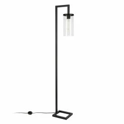 Coupon 🎁 Home Square 2 Piece Metal Floor Lamp Set With Clear Glass Shade In Black 🧨 -Henn&Hart shop 2391419 3 L