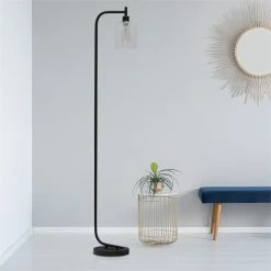 Discount ✨ All The Rages Simple Designs Metal Modern Lantern Floor Lamp In Black With Clear Shade ⭐ -Henn&Hart shop 2403207 9 L
