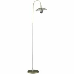 Outlet ⭐ ORE International 64.25" In Industrial Farm Pendant Cage Satin Matte Gold/White Metal Floor Lamp ⌛