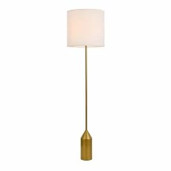 Best Sale 🥰 Living District Ines 1-Light Mid-Century Metal Floor Lamp In Brass And White 🔔