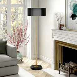 Coupon 🌟 Henn&Hart 20" Brass/Blackened Bronze Metal Floor Lamp 🎉 -Henn&Hart shop 2441951 3 L