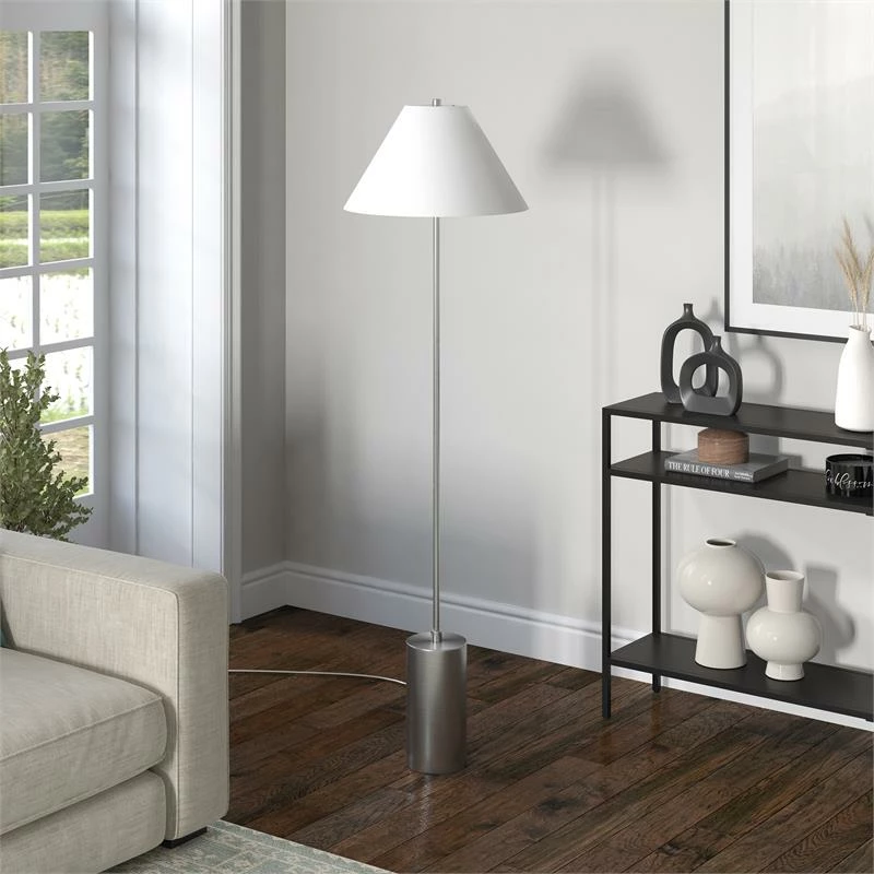 Best Sale โค๏ธ Henn&Hart 18" Brushed Nickel/White Metal/Fabric Floor Lamp ๐ 4 Best Sale โค๏ธ Henn&Hart 18" Brushed Nickel/White Metal/Fabric Floor Lamp ๐ - Image 2