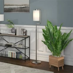 Outlet 💯 Henn&Hart 11" Brushed Nickel Finish Metal/Fabric Floor Lamp ❤️ -Henn&Hart shop 2563586 5 L