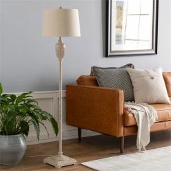 Hot Sale ⌛ Surya Edis 59" 1-Light Traditional Linen And Metal Floor Lamp In Gray/Natural ⌛ -Henn&Hart shop 2563728 1 L