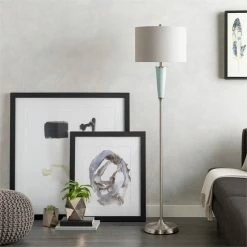 Budget 👏 Surya Goswell 1-Light Traditional Linen And Ceramic Floor Lamp In Silver/Green 👍 7 Budget 👏 Surya Goswell 1-Light Traditional Linen And Ceramic Floor Lamp In Silver/Green 👍 -Henn&Hart shop 2563837 1 L