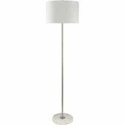 Deals ✨ Surya Becker 1-Light Modern Linen And Metal Floor Lamp In Nickel/White 🔥