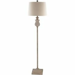 Best deal 🎁 Surya Darwin 59" 1-Light Traditional Linen And Metal Floor Lamp In Gray/Natural 🔥