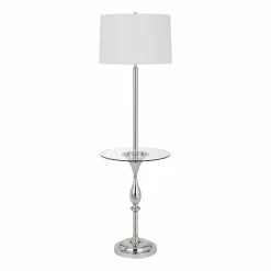 Best deal 🧨 Benzara Ava 61 Inch Modern Floor Lamp Glass Tray Table 1 USB Port Glossy Chrome ⭐