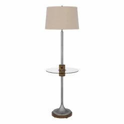 Discount 🛒 Benzara 61 Inch Modern Floor Lamp Glass Tray Table 1 USB Port Antique Silver 😍