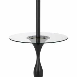 New 🥰 Benzara Ava 61 Inch Modern Floor Lamp Glass Tray Table 1 USB Port Dark Bronze 🧨 -Henn&Hart shop 2575178 2 L