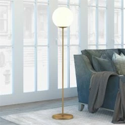 Cheapest ✔️ Maklaine Contemporary 62" Globe And Stem Floor Lamp In Brass 🎁 -Henn&Hart shop 2575354 6 L