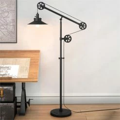 Best deal 😉 Maklaine Industrial Metal Pulley Floor Lamp In Black And Bronze 🛒 -Henn&Hart shop 2575358 3 L