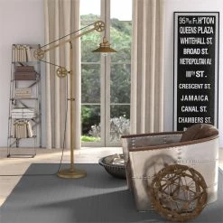 Best Sale 😍 Maklaine Industrial Metal Wide Brim Pulley Floor Lamp In Brushed Brass 🔔 -Henn&Hart shop 2575371 3 L