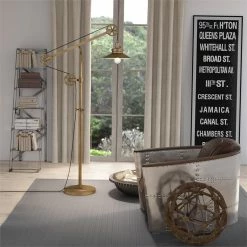 Best Sale 😍 Maklaine Industrial Metal Wide Brim Pulley Floor Lamp In Brushed Brass 🔔 -Henn&Hart shop 2575371 7 L