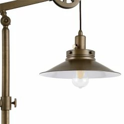 Best Sale 😍 Maklaine Industrial Metal Wide Brim Pulley Floor Lamp In Brushed Brass 🔔 -Henn&Hart shop 2575371 8 L
