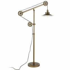 Best Sale 😍 Maklaine Industrial Metal Wide Brim Pulley Floor Lamp In Brushed Brass 🔔