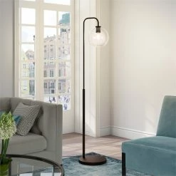 Best deal 🤩 Maklaine Contemporary 62.5" Metal Arc Floor Lamp In Black And Bronze 🥰 -Henn&Hart shop 2575406 12 L