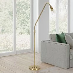 Discount 🧨 Maklaine Contemporary 65.75 " Metal Brushed Brass Arc Floor Lamp ⌛ -Henn&Hart shop 2575407 1 L