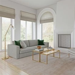 Discount 🧨 Maklaine Contemporary 65.75 " Metal Brushed Brass Arc Floor Lamp ⌛ -Henn&Hart shop 2575407 3 L