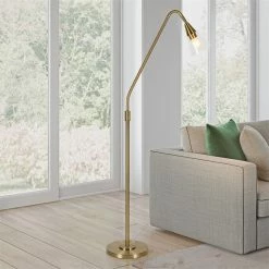 Discount 🧨 Maklaine Contemporary 65.75 " Metal Brushed Brass Arc Floor Lamp ⌛ -Henn&Hart shop 2575407 9 L