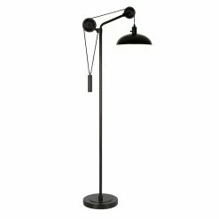 Promo 💯 Maklaine Industrial Metal Pulley Floor Lamp With Metal Shade In Blackened Bronze ❤️ -Henn&Hart shop 2575409 2 L
