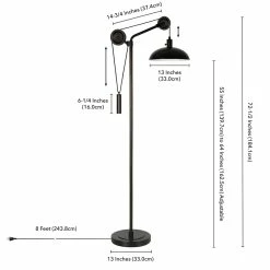 Promo 💯 Maklaine Industrial Metal Pulley Floor Lamp With Metal Shade In Blackened Bronze ❤️ -Henn&Hart shop 2575409 4 L
