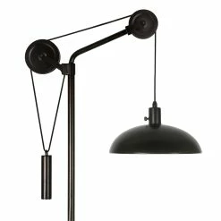 Promo 💯 Maklaine Industrial Metal Pulley Floor Lamp With Metal Shade In Blackened Bronze ❤️ -Henn&Hart shop 2575409 8 L