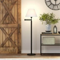 Best reviews of 🎉 Maklaine Modern Metal Swing Arm Floor Lamp With Empire Shade In Black/Bronze 👏 -Henn&Hart shop 2575412 9 L