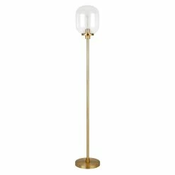 Discount 🤩 Maklaine Metal Industrial Floor Lamp In Brass/Clear Glass ✨