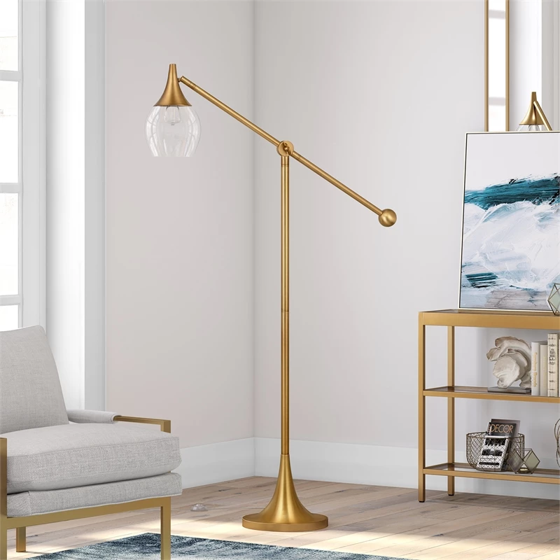Promo 🤩 Maklaine Contemporary Brass Floor Lamp With Boom Arm In Gold Finish ⭐ 4 Promo 🤩 Maklaine Contemporary Brass Floor Lamp With Boom Arm In Gold Finish ⭐ - Image 2