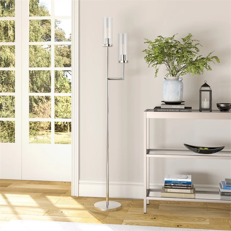 Wholesale ๐ฏ Maklaine Modern 69.5" 2 Bulb Clear Glass Shade Floor Lamp In Nickel And Gray ๐ฅ 4 Wholesale ๐ฏ Maklaine Modern 69.5" 2 Bulb Clear Glass Shade Floor Lamp In Nickel And Gray ๐ฅ - Image 2