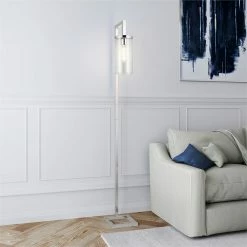 Coupon 😀 Maklaine Industrial Metal Floor Lamp With Cylinder Seeded Glass Shade In Gray 💯 -Henn&Hart shop 2575434 10 L